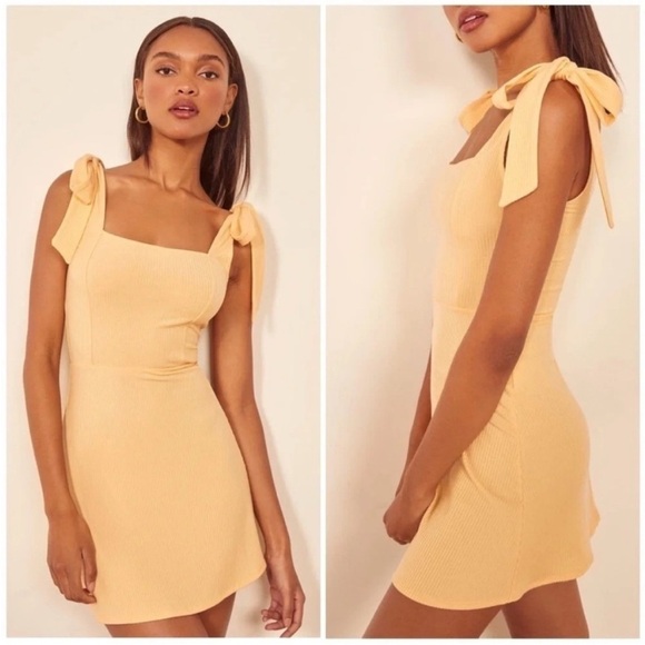 Reformation Liz Mini Dress Lemon Yellow NWT - Picture 2 of 10